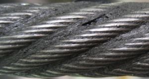 Left-hand ordinary lay (LHOL) wire rope (close-up). Right-hand 